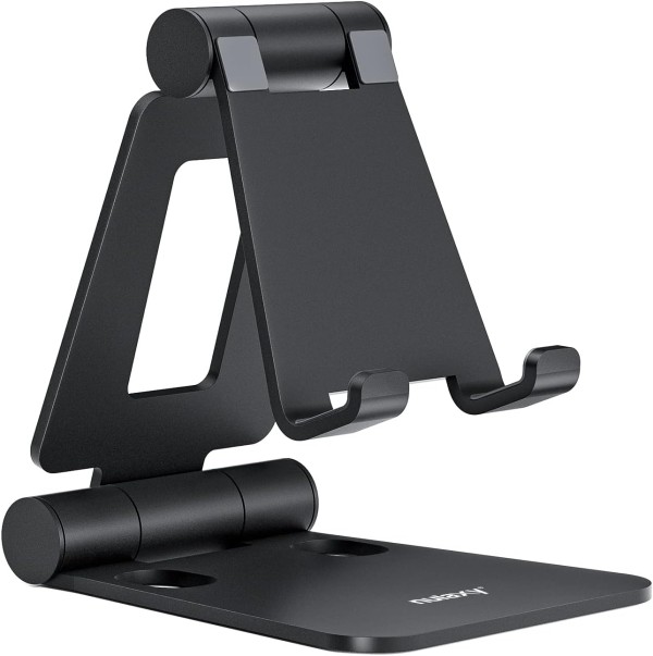 Nulaxy Dual Folding Cell Phone Stand, Fully Adjustable Foldable Desktop Phone Holder Cradle Dock