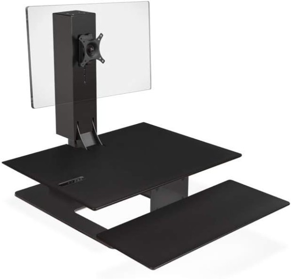 UPLIFT Desk E7 Electric Standing Desk Converter with Black Desktop and Black Base (Single Monitor) 