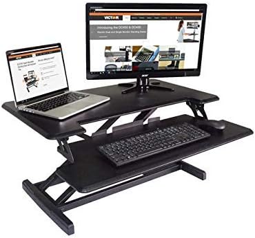  Victor DCX610 Height Adjustable Compact Standing Desk| Black| 33” Wide Sit-Stand Dual Monitor Desk and Laptop Riser