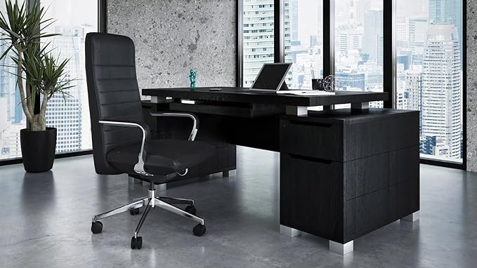 Zuri Furniture 79" Modern Ford Executive Desk with Filing Cabinets